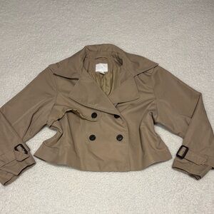 H&M Women Tan Beige Cropped Double-Breasted Trench Look Jacket